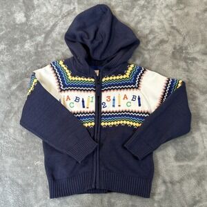 Gymboree 3T Sweater Full Zip Hoodie ABC 123 Toddlers Blue Letters Numbers School